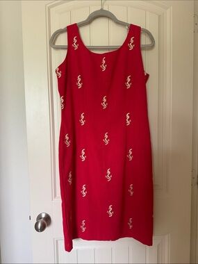 Vintage Sleeveless Red Embroidered Midi Dress